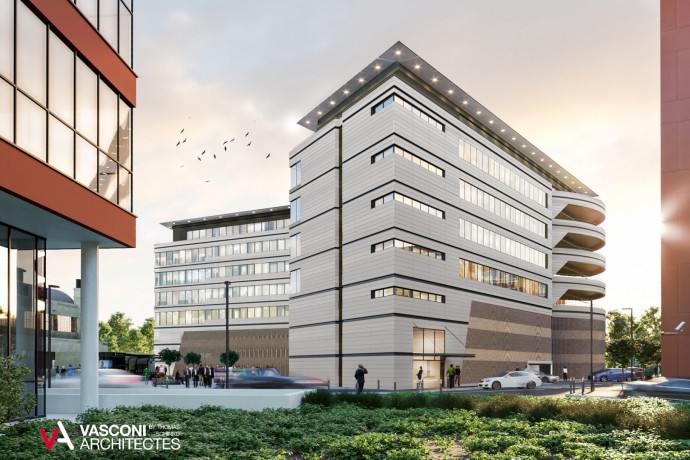 Pose de la première pierre des immeubles Bonnafé et Cade, quartier Novaxud Le Mans.